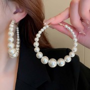 超大珍珠925纯银针耳环法式时尚高级感气质耳圈复古夸张耳饰