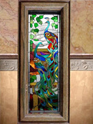 钢化tiffany艺术玻璃隔断玄关，屏风门芯，欧式教堂地中海蒂凡尼孔雀