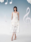 越南设计师重工气质蕾丝刺绣长裙，白色宽吊带立体花朵连衣裙女