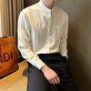 nr先生韩版休闲立领纯白色衬衫，男士带口袋设计感简约轻奢风衬衣潮