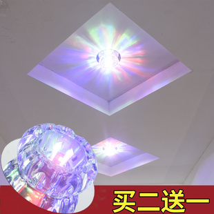LED水晶射灯简约现代嵌入式过道走廊灯吊顶天花灯明装变色筒灯3W