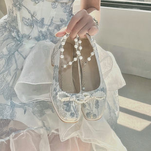 新中式玛丽珍女鞋一字带珍珠，蝴蝶结旗袍鞋，复古百搭仙女风高跟单鞋