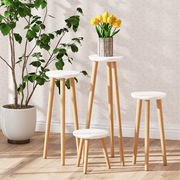 原木色松木三腿花架北欧风格极简实木花凳简单易组装花几沙发边几