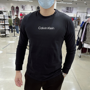 ckcalvinklein男士秋季简约百搭字母logo纯色，圆领长袖t恤潮