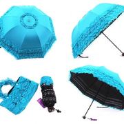 太阳伞防晒防紫外线雨伞女晴雨两用折叠黑胶，三折伞蕾丝公主遮阳伞