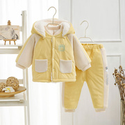 宝宝衣服加绒加厚冬季保暖新生儿外出服抱衣婴儿，套装夹棉棉衣冬装