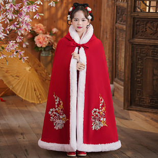 女童汉服冬加绒小女孩中国风2023古装过年拜年服儿童新年唐装