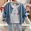 韩国飞马专g童装 男女宝儿童纯棉长袖T恤针织开衫条纹休闲裤套装
