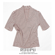 RUUPU三醋酸条纹T恤套头针织上衣女夏简约透气冰爽中式香港风