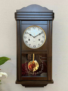 实木机械钟表整点报时上链发条挂钟老式怀旧钟表客厅新中式打响