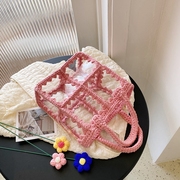 夏季日系编织花朵，镂空钩花森女斜挎手拎包，迷你包包