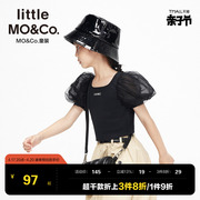 little moco童装春装儿童上衣女童网纱泡泡袖短款T恤中大童小女孩