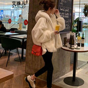 艾珠儿2022年冬季韩系长袖连帽羊羔毛外套(毛，外套)女秋冬棉袄毛绒可爱