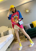 韩国夏季女装字母印花t恤时尚，个性中长款韩范短袖上衣ins