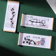 熊猫冰箱贴卷轴创意卡通木质复古中国风卷轴冰箱贴磁贴四川纪念品