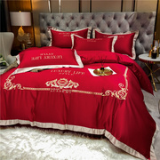结婚床上用品四件套大红色婚庆床品喜庆欧式红色新婚被套床单