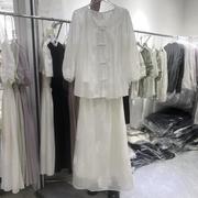 新中式国风套装女法式长袖，盘扣衬衫+吊带背心+中长款半身裙三件套