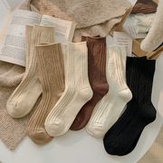 秋冬袜子女 日韩加厚奶油色保暖菱格中长筒袜 堆堆袜学生白色短袜