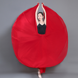 大红色现代舞蹈半身裙新疆舞裙720度大摆裙飘逸文艺，双层雪纺长裙