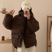 2024冬季韩版连帽羽绒，棉服女军工装设计感小众，棉衣面包服外套