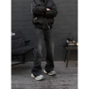 JDKZ美式复古做旧黑灰色cleanfit微喇牛仔裤男生直筒修身休闲长裤