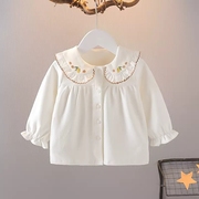女童衬衫白色娃娃领儿童上衣，5-6-7岁宝宝秋装长袖，圆领翻领打底衫4