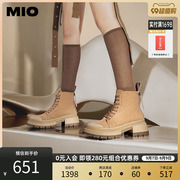 MIO米奥冬季靴子经典大黄靴厚底马丁靴系带高帮工装机车靴女靴