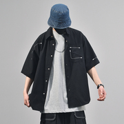 日系cityboy衬衫外套式夏天男设计感明线刺绣，高级廓形工装衬衣潮