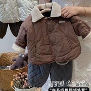 2023冬季韩版儿童夹棉加厚翻领棉袄大衣男童宝宝棉服绗棉外套