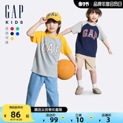 Gap男童2024夏季纯棉logo撞色插肩短袖T恤儿童装上衣510041