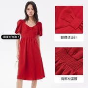 gcrues法式连衣裙2024年女装，夏季小个子红色裙子，韩系早春穿搭