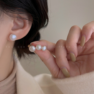 s925纯银针天然淡水珍珠耳钉，女2024洋气，耳环法式养耳洞耳饰