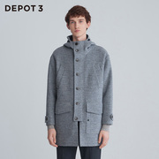 DEPOT3男装大衣 原创设计品牌进口粗纺羊毛仿M51连帽工装大衣