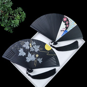 日本ZD全竹折扇镂空古代汉服旗袍扇子日式女式黑色小折叠扇舞蹈扇