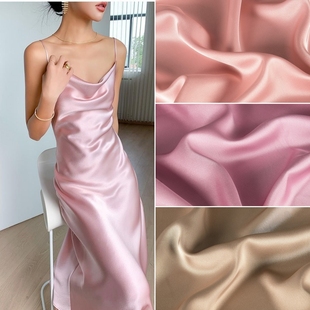粉色粉红色系-双面醋酸缎，面料-抗皱垂感丝滑裙子礼服衬衫旗袍布料