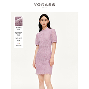 vgrass水溶绣花蕾丝小立领连衣裙24年春季时髦感新中式设计