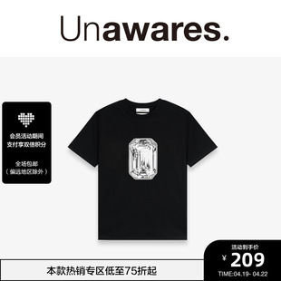 尤长靖同款Unawares 方形钻石图案直喷印花短袖T恤 240g