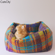 五彩格子窝 CatsCity宠物保暖可拆洗猫窝柔软羊羔绒小型犬狗狗窝