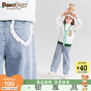 PawinPaw卡通小熊童装24年春季女童儿童直筒阔腿时尚牛仔长裤