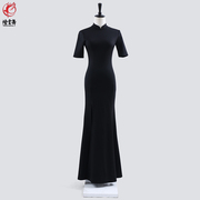 毛宇琳老师同款黑色旗袍礼服，长款气质优雅宴会名媛改良版旗袍