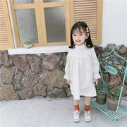 韩版宝宝长袖白色连衣裙女童木，耳边半高领，打底裙子秋季衬衫裙洋气