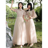 香槟色中式伴娘服女2023秋季短袖婚礼仙气姐妹团礼服平时可穿