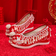 结婚婚鞋女新娘增高中式古风红色，秀禾服鞋子汉服，绣花鞋配秀禾的鞋