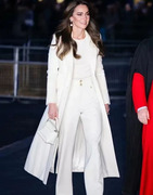 凯特王妃同款白色西装领晚宴大衣欧美女名媛秋冬修身中长大衣