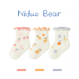 尼多熊婴儿(熊婴儿)袜子夏季薄款棉，透气网眼袜无骨女宝宝袜可爱松口花边袜