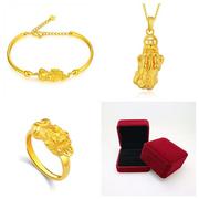 黄铜镀金3d硬金貔貅手链仿黄金，女式手镯韩版镀金套装时尚珠饰品