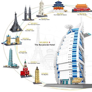 万格世界建筑模型伦敦双子桥巴黎埃菲尔铁塔拼装珍藏版积木玩具