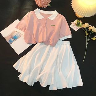 女童短袖t恤夏季学院风，2023儿童裙子夏装，套装中大童女孩套裙