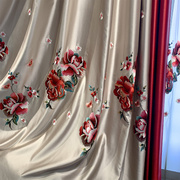 中式绣花窗帘客厅卧室，别墅高窗定制仿真丝绸缎，高档大气轻奢新中式