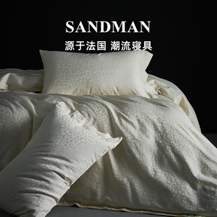 sandman轻奢高档四件套，长绒棉春秋白色豹纹，床上全棉床单被套床品